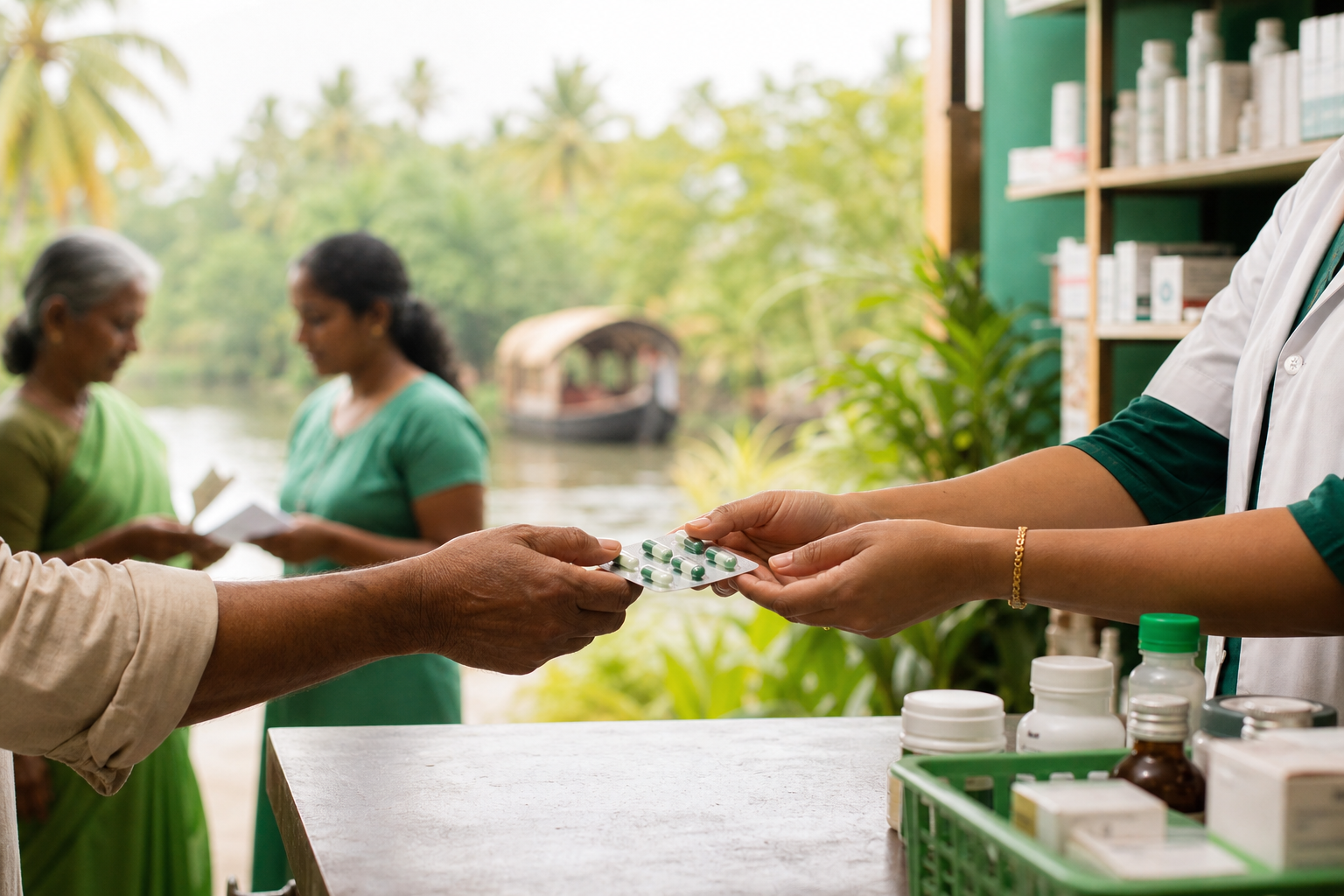 Volunteers and community members supporting healthcare outreach in Kerala
